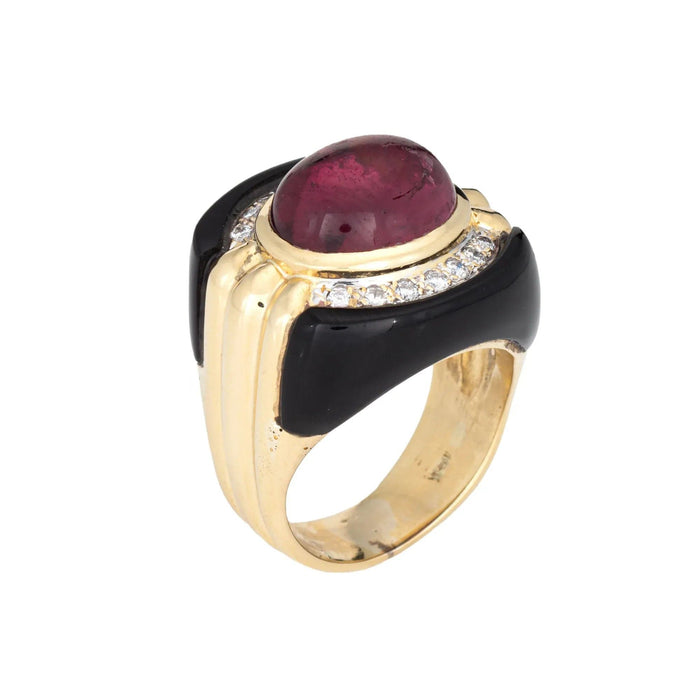 Bague 56 Bague en or vintage avec diamants, onyx et tourmaline rose 58 Facettes G13596