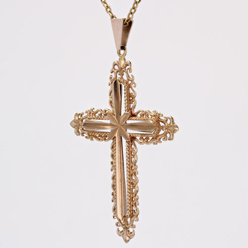 Pendentif Croix arabesques or rose 58 Facettes CVP112