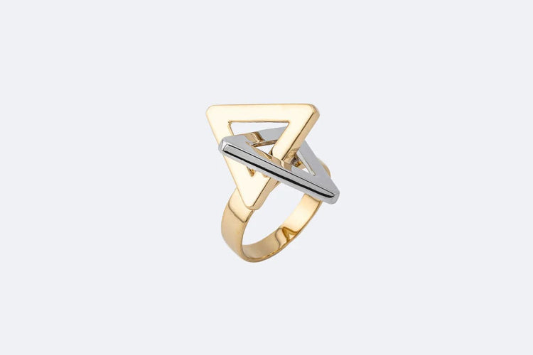 Bague 14 / Oro Giallo Anello in oro giallo e oro bianco con forme geometriche 58 Facettes anl775