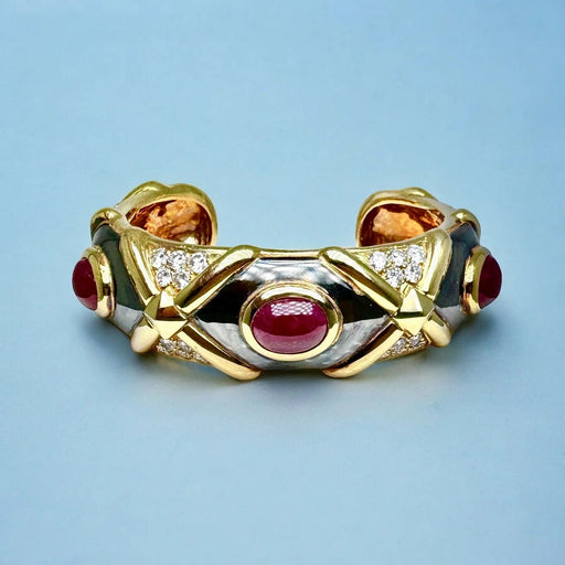 Bracelet Bracelet vintage or noirci et jaune rubis diamants 58 Facettes