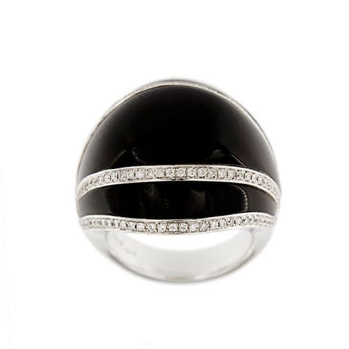 Bague 56 CHIMENTO - Bague à bande bombée avec onyx et diamants 58 Facettes 30476