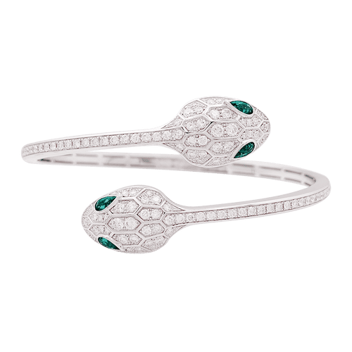 Bracelet Bracelet Bulgari "Serpenti Seduttori" or blanc, diamants, émeraudes. 58 Facettes 34137
