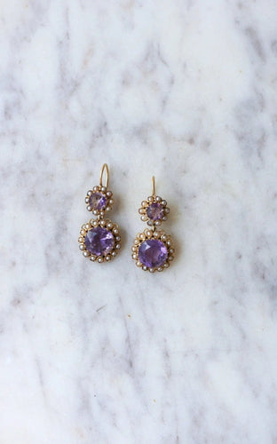 Boucles d'oreilles Boucles d'Oreilles Améthystes et Perles Or Rose 58 Facettes