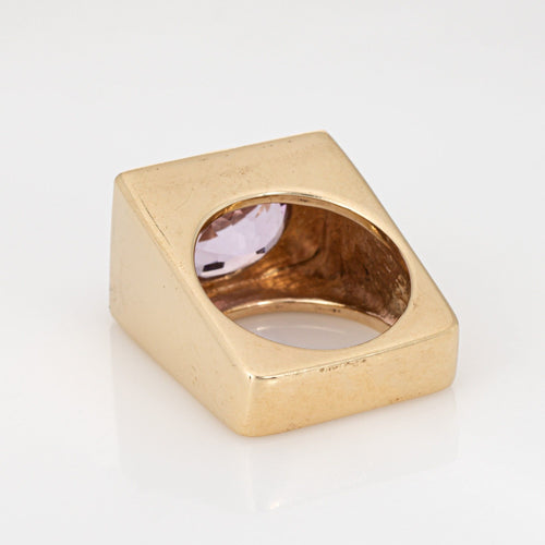 Bague 53 Bague carrée en kunzite des années 70, anneau lourd, vintage, or jaune 14 carats 58 Facettes G13895