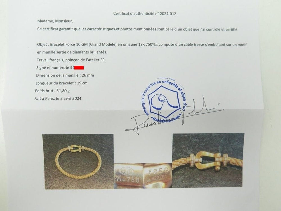 Bracelet bracelet FRED force 10 gm en or jaune & diamants 58 Facettes 241384