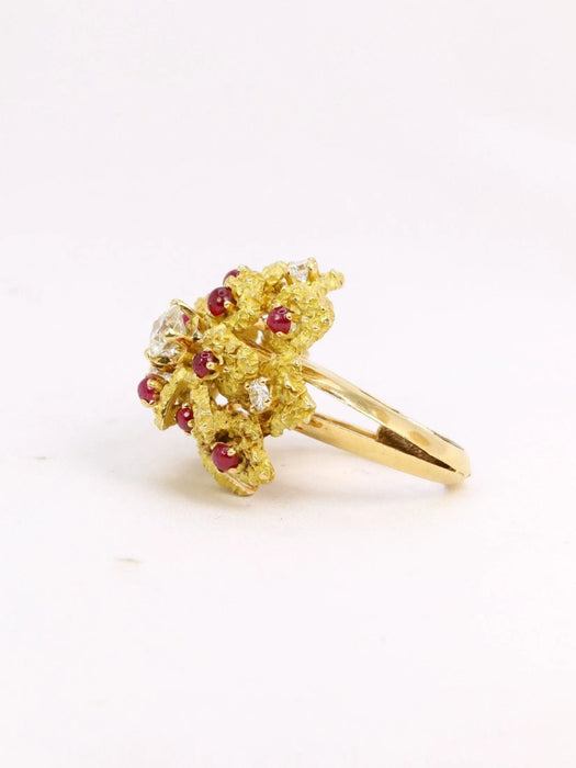 Bague 51 Bague cocktail or jaune diamants rubis 58 Facettes J301