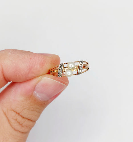 Bague 53 Bague antique toi et moi or rose perles et diamant 58 Facettes A05617