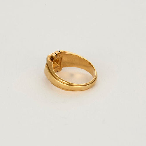 Bague 49 Chevalière or jaune et gris centré d'un diamant 58 Facettes CAN1105