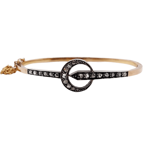 Bracelet Bracelet antique croissant de lune en or rose 18k et argent, diamants taille roses 58 Facettes A06437