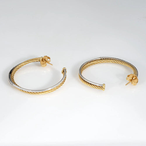 Boucles d'oreilles David Yurman - Boucles d'oreilles créoles croisées or jaune et diamants 58 Facettes G13717