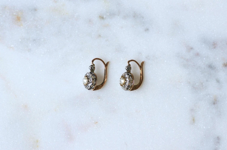 Boucles d'oreilles Dormeuses Anciennes Perles Fines et Diamants 58 Facettes