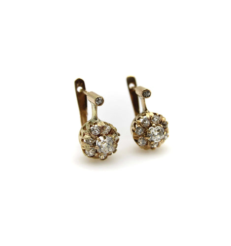 Boucles d'oreilles Boucles d'oreilles pendantes victoriennes en or 18 carats avec diamants taille ancienne 58 Facettes