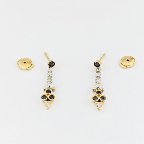 Boucles d'oreilles Boucles d'oreilles pendantes 2 or, diamants et saphirs 58 Facettes 32644
