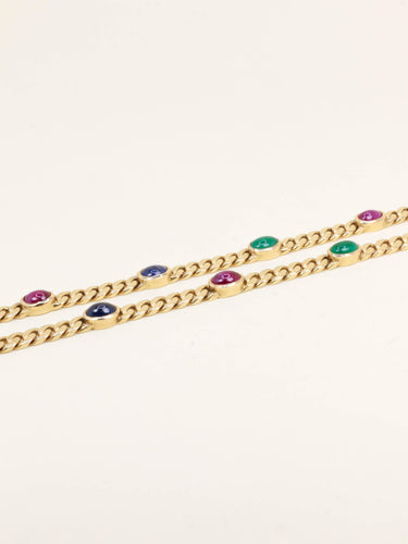 Collier Sautoir maille gourmette or jaune saphirs rubis emeraudes 58 Facettes 1211.7