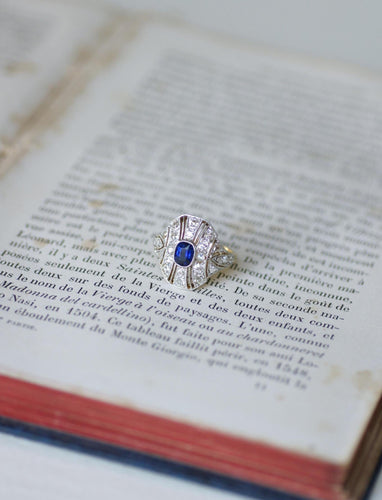 Bague 51 Bague Dôme Art Déco Or et Platine, Saphir et Diamants 58 Facettes