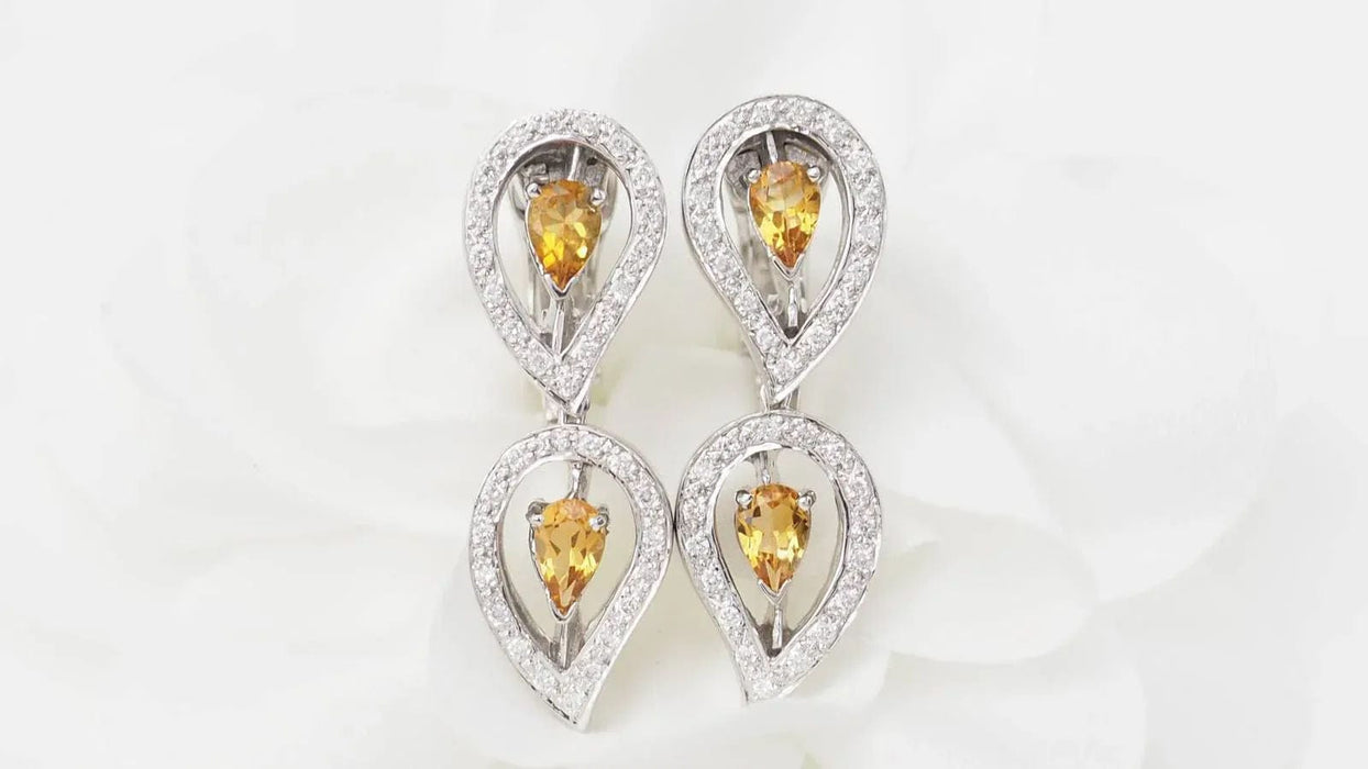 Boucles d'oreilles Pendants d'oreilles or blanc, citrines et diamants 58 Facettes 32804