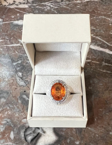 Bague 54 Bague Grenat Spessartite 8 Carats Diamants Or Gris 58 Facettes B369