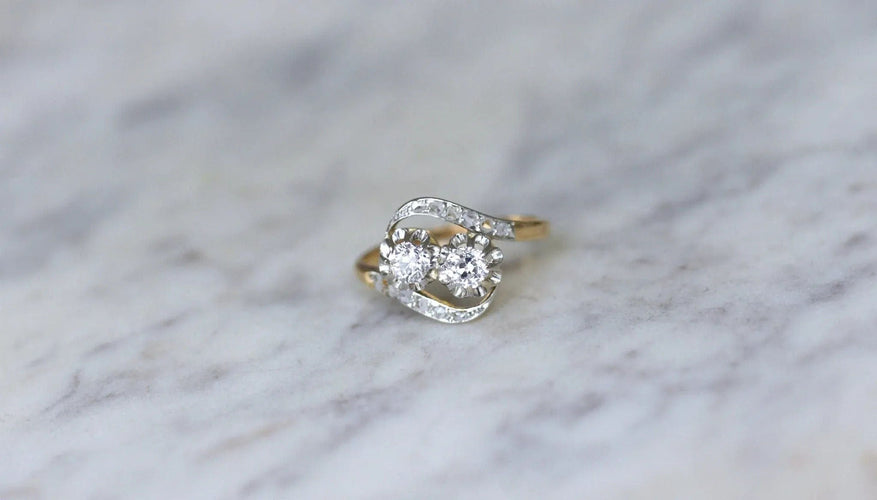 Bague 57 Bague de Fiançailles Toi et Moi Diamants 58 Facettes