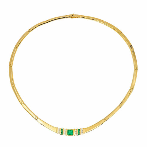 Collier Or jaune Emeraude, Diamant