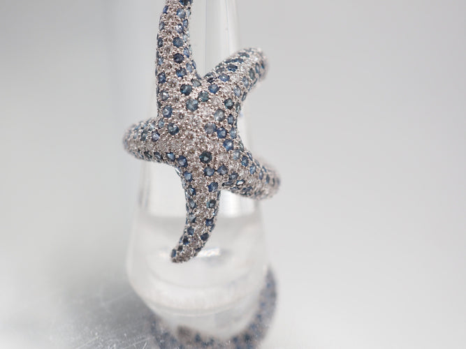 Bague 52 Bague étoile de mer or blanc saphirs et diamants 58 Facettes