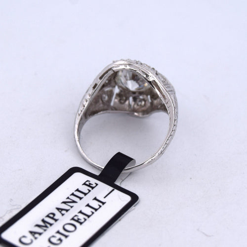 Bague 48 Bague ancienne en platine et diamants avec diamant central 58 Facettes