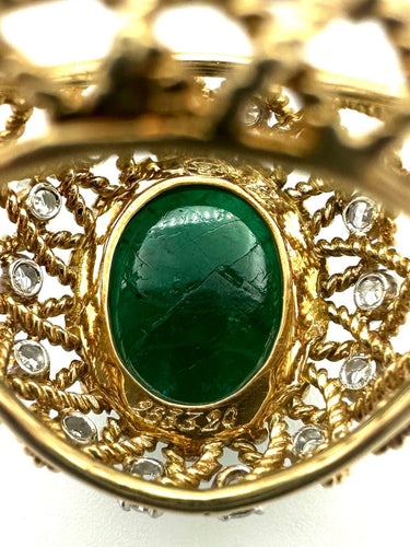 Bague 53 GÜBELIN. Bague vintage or. émeraude 10ct et diamants 58 Facettes