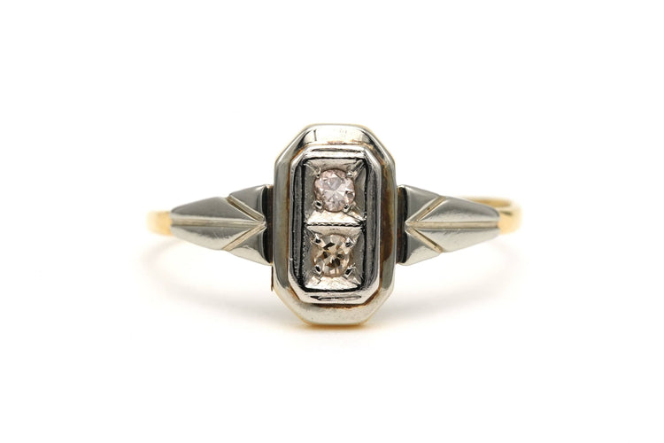 Bague 55 Bague Art Déco or jaune et or blanc, sertie de diamants taille brillant (+-0.05ct) 58 Facettes B768