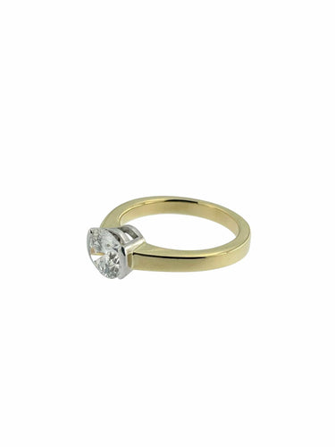 Bague 54 Bague solitaire certifiée HRD en or jaune et blanc avec diamant naturel de 1,30 ct 58 Facettes