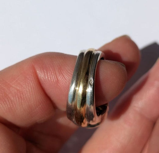 Bague 49 CHRISTOFLE - bague ‘Variations’ 1986 or jaune, argent, aigue marine 58 Facettes