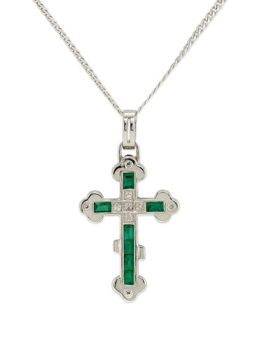 Pendentif Pendentif croix en or avec émeraudes et diamants 58 Facettes 50240