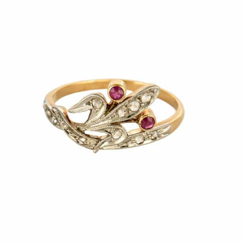 Bague 54 Bague or jaune et blanc, rubis et diamants 58 Facettes LAN12232