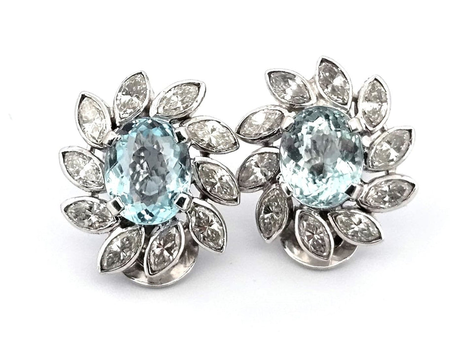 Boucles d'oreilles Boucles d'oreilles en platine avec aigue-marine et diamants 58 Facettes