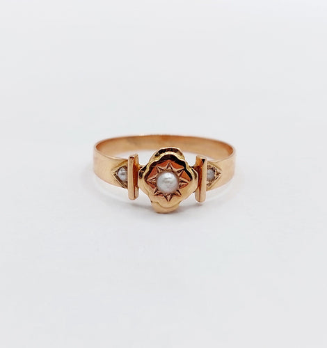 Bague 56.5 Bague antique or rose perles sertis étoilés 58 Facettes A05703