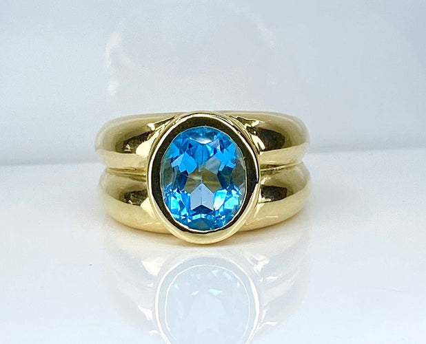 Bague 52 Bague en or jaune et topaze bleue 58 Facettes AB611