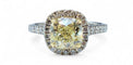 Bague 52 Solitaire en or blanc diamant jaune fancy yellow 58 Facettes