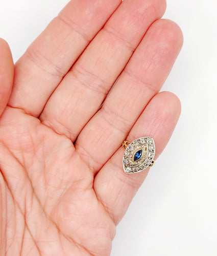 Bague 46.5 Bague marquise or rose et argent, saphir et diamants taille ancienne (circa 1900) 58 Facettes A03790