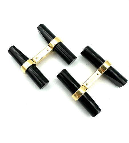 Boutons de manchette CARTIER - Boutons de manchette or jaune onyx/acier 58 Facettes