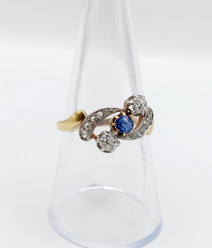 Bague 56 Bague antique diamants taille ancienne et saphir en or 18k et platine 58 Facettes A06535