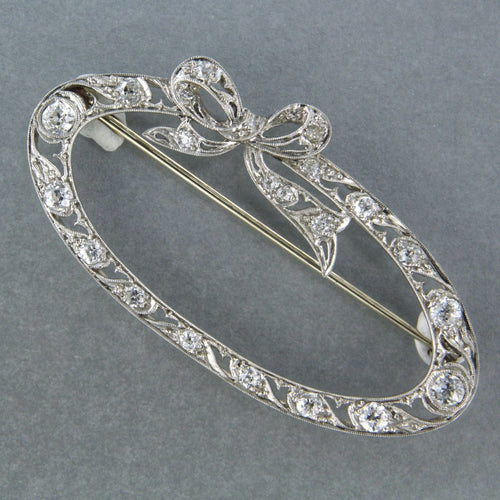 Broche Broche Art Nouveau en or blanc et platine sertie de diamants taille ancienne 58 Facettes