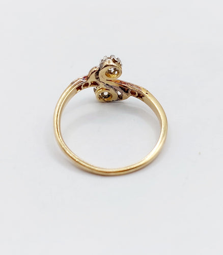 Bague 54 Bague toi et moi antique or jaune, platine et diamant 58 Facettes A05710