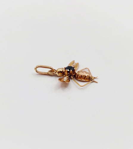 Pendentif Pendentif abeille victorien en or rose 18k avec saphir et perles 58 Facettes A06256