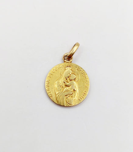 Pendentif Médaille religieuse vintage or jaune double face Notre Dame du Mont Carmel 58 Facettes A05604