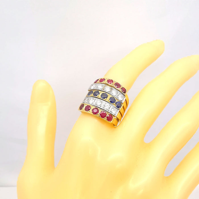 Bague 53 Bague or jaune diamants rubis et saphirs 58 Facettes