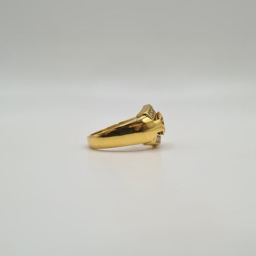 Bague 54.5 Bague bombée or jaune 18 carats sertie d’une citrine et diamants 58 Facettes