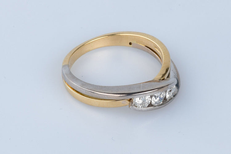 Bague 53 Bague 3 Diamants or jaune et blanc 58 Facettes BGTDCC852