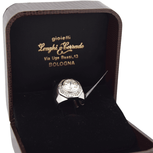 Bague 44 Bague vintage en or blanc 18 carats avec diamant central et diamants 58 Facettes