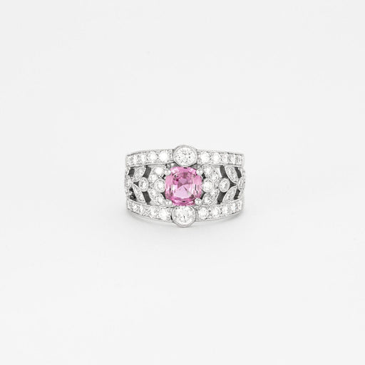 Ring 55 Band ring in platinum, pink sapphire and diamonds 58 Facettes