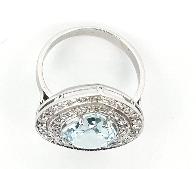 Bague 53 Anneau d'or blanc Aquamarine et diamants 58 Facettes