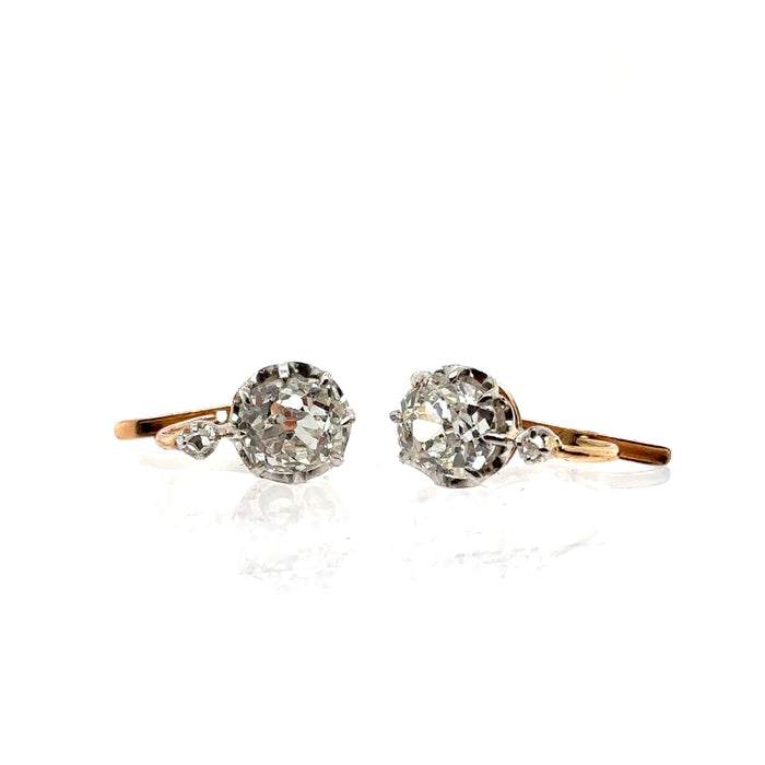 Boucles d'oreilles Dormeuses or rose et diamant - Année 1900 58 Facettes 1.0000124/1