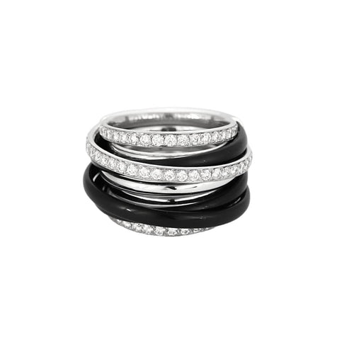 Bague 52 DE GRISOGONO - Bague Allegra en or blanc céramique noire et diamants 58 Facettes